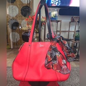 Peter Kent Buenos Aires Red Women’s Leather Tote Bag with Floral Scarf